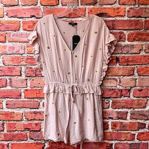 Blush Pink Very J Breezy Ruffled Floral Embroidered Romper